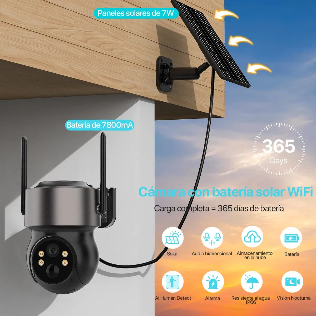 Cámara de Seguridad Solar Exterior 4MP WiFi HD | Sin Cables | Visión Nocturna Color | Batería Recargable - Mijaíl Tienda
