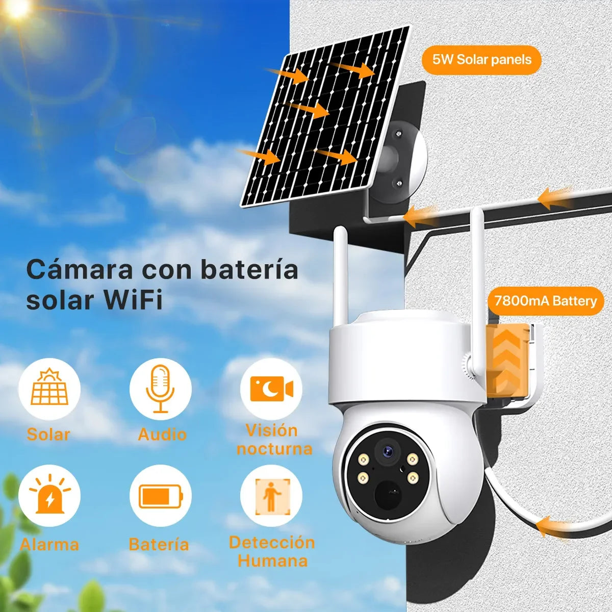 Cámara Solar PTZ Exterior WiFi HD 4MP | 360° Motorizada | Sin Cables | Visión Nocturna Color | Audio Bidireccional - Mijaíl Tienda