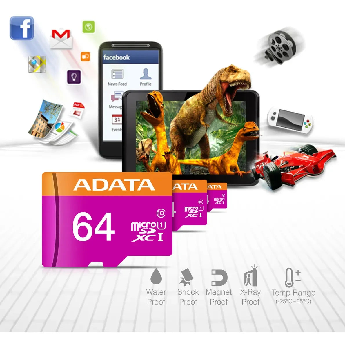 Micro SD 64 GB Clase 10 Adata Premier + Adaptador SD | 95 MB/s, Video 4K, 24/7, Compatible Cámaras y Celulares - Mijaíl Tienda