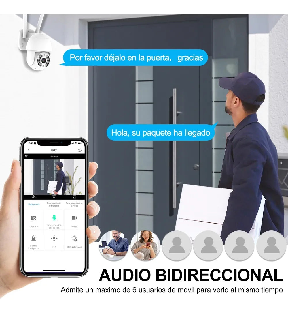 Cámara PTZ IP 3MP Exterior 360° | Wi-Fi, Audio Bidireccional, Visión Nocturna Color, Detección de Movimiento | IP66 - Mijaíl Tienda