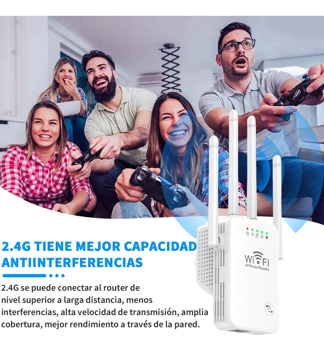 Repetidor Wi-Fi 300 Mbps 2.4 GHz | Extensor de Cobertura, WPS, LAN, 4 Antenas | Amplificador Señal Fácil, Compatible Todos los Modems - Mijaíl Tienda