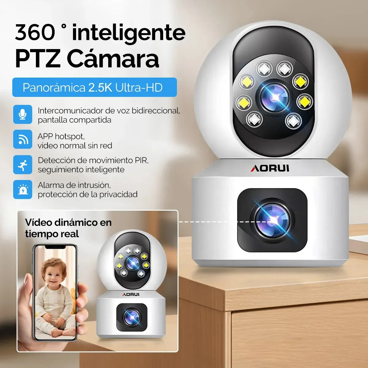 Cámara Interior IP 4 MP Doble Lente 180° – Wi-Fi, Visión Nocturna, Alarma - Mijaíl Tienda