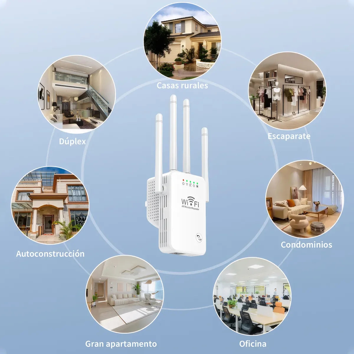 Repetidor Wi-Fi 300 Mbps 2.4 GHz | Extensor de Cobertura, WPS, LAN, 4 Antenas | Amplificador Señal Fácil, Compatible Todos los Modems - Mijaíl Tienda