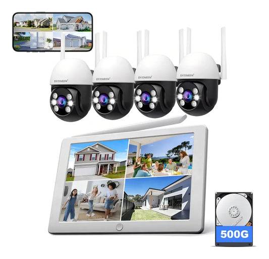 Kit NVR Wi-Fi 4 Cámaras PTZ 2MP | Monitor LCD 10” Integrado + Disco 500 GB | ¡Instalación fácil, sin cables complicados! - Mijaíl Tienda