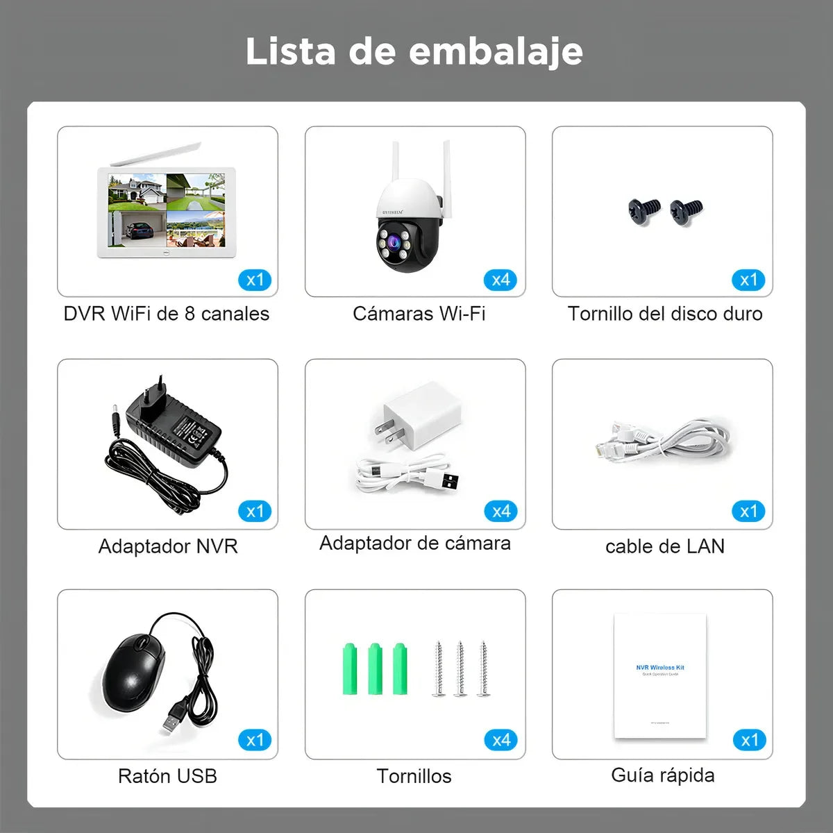Kit NVR Wi-Fi 4 Cámaras PTZ 2MP | Monitor LCD 10” Integrado + Disco 500 GB | ¡Instalación fácil, sin cables complicados! - Mijaíl Tienda