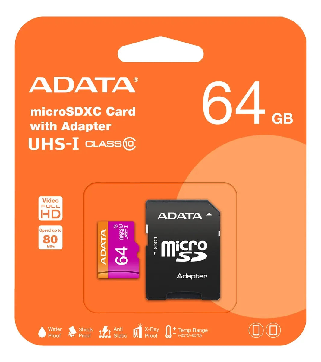 Micro SD 64 GB Clase 10 Adata Premier + Adaptador SD | 95 MB/s, Video 4K, 24/7, Compatible Cámaras y Celulares - Mijaíl Tienda