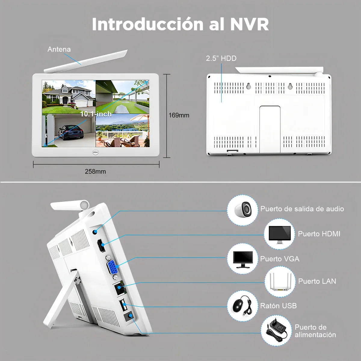 Kit NVR Wi-Fi 4 Cámaras PTZ 2MP | Monitor LCD 10” Integrado + Disco 500 GB | ¡Instalación fácil, sin cables complicados! - Mijaíl Tienda