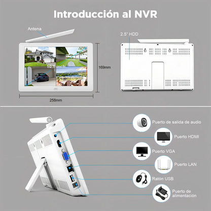 Kit NVR Wi-Fi 4 Cámaras PTZ 2MP | Monitor LCD 10” Integrado + Disco 500 GB | ¡Instalación fácil, sin cables complicados! - Mijaíl Tienda