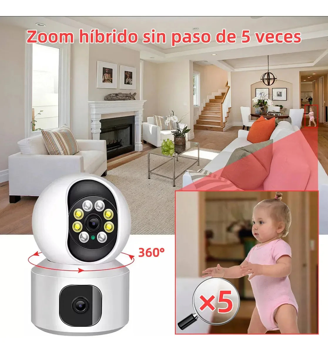 Cámara Interior IP 4 MP Doble Lente 180° – Wi-Fi, Visión Nocturna, Alarma - Mijaíl Tienda