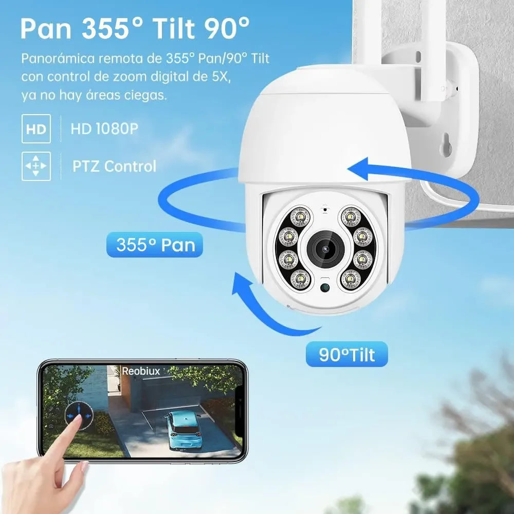 Cámara PTZ IP 3MP Exterior 360° | Wi-Fi, Audio Bidireccional, Visión Nocturna Color, Detección de Movimiento | IP66 - Mijaíl Tienda
