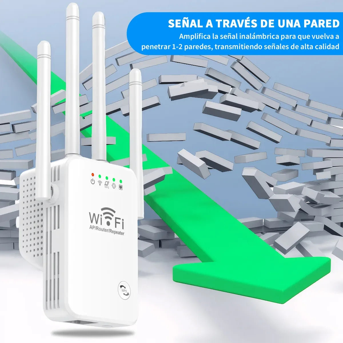 Repetidor Wi-Fi 300 Mbps 2.4 GHz | Extensor de Cobertura, WPS, LAN, 4 Antenas | Amplificador Señal Fácil, Compatible Todos los Modems - Mijaíl Tienda