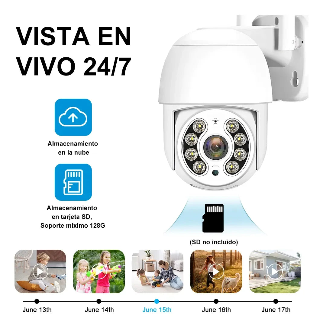 Cámara PTZ IP 3MP Exterior 360° | Wi-Fi, Audio Bidireccional, Visión Nocturna Color, Detección de Movimiento | IP66 - Mijaíl Tienda