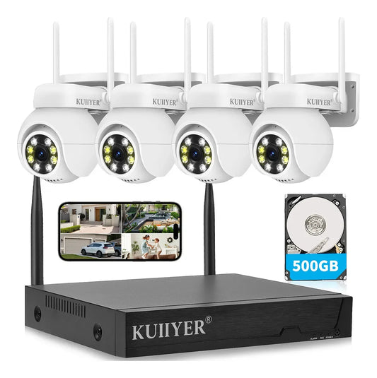 Kit NVR Wi-Fi 4 Cámaras 2 MP + Disco 500 GB | Visión Nocturna Color, Doble Luz, Alarma, Audio Bidireccional | Fácil instalación - Mijaíl Tienda