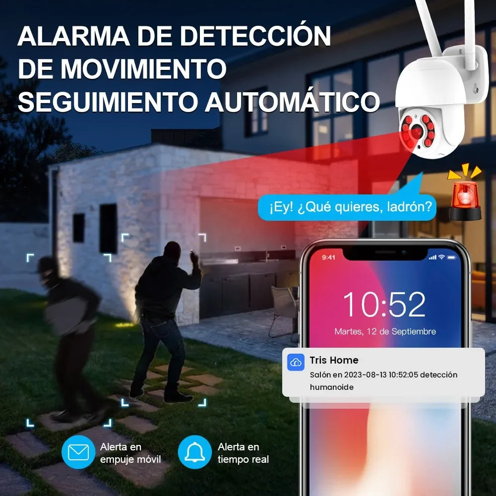 Cámara PTZ IP 3MP Exterior 360° | Wi-Fi, Audio Bidireccional, Visión Nocturna Color, Detección de Movimiento | IP66 - Mijaíl Tienda