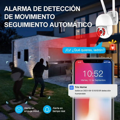 Cámara PTZ IP 3MP Exterior 360° | Wi-Fi, Audio Bidireccional, Visión Nocturna Color, Detección de Movimiento | IP66 - Mijaíl Tienda