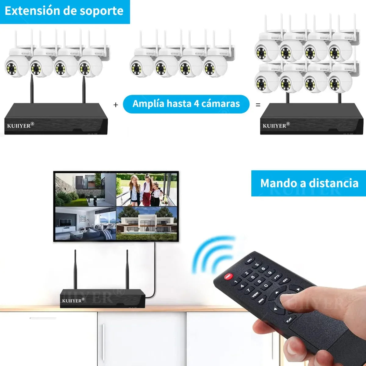 Kit NVR Wi-Fi 4 Cámaras 2 MP + Disco 500 GB | Visión Nocturna Color, Doble Luz, Alarma, Audio Bidireccional | Fácil instalación - Mijaíl Tienda