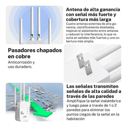 Repetidor Wi-Fi 1200 Mbps 5 GHz/2.4 GHz Dual Band | 4 Antenas, Hotspot, WPS, LAN, Hysmart | Extensor Cobertura Rápido - Mijaíl Tienda