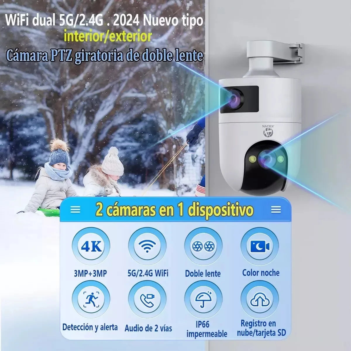 Cámara Exterior 2K Dual-Lens 360° | Wi-Fi 5 GHz/2.4 GHz | Color Night Vision | Instalación Fácil - Mijaíl Tienda