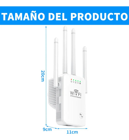 Repetidor Wi-Fi 300 Mbps 2.4 GHz | Extensor de Cobertura, WPS, LAN, 4 Antenas | Amplificador Señal Fácil, Compatible Todos los Modems - Mijaíl Tienda
